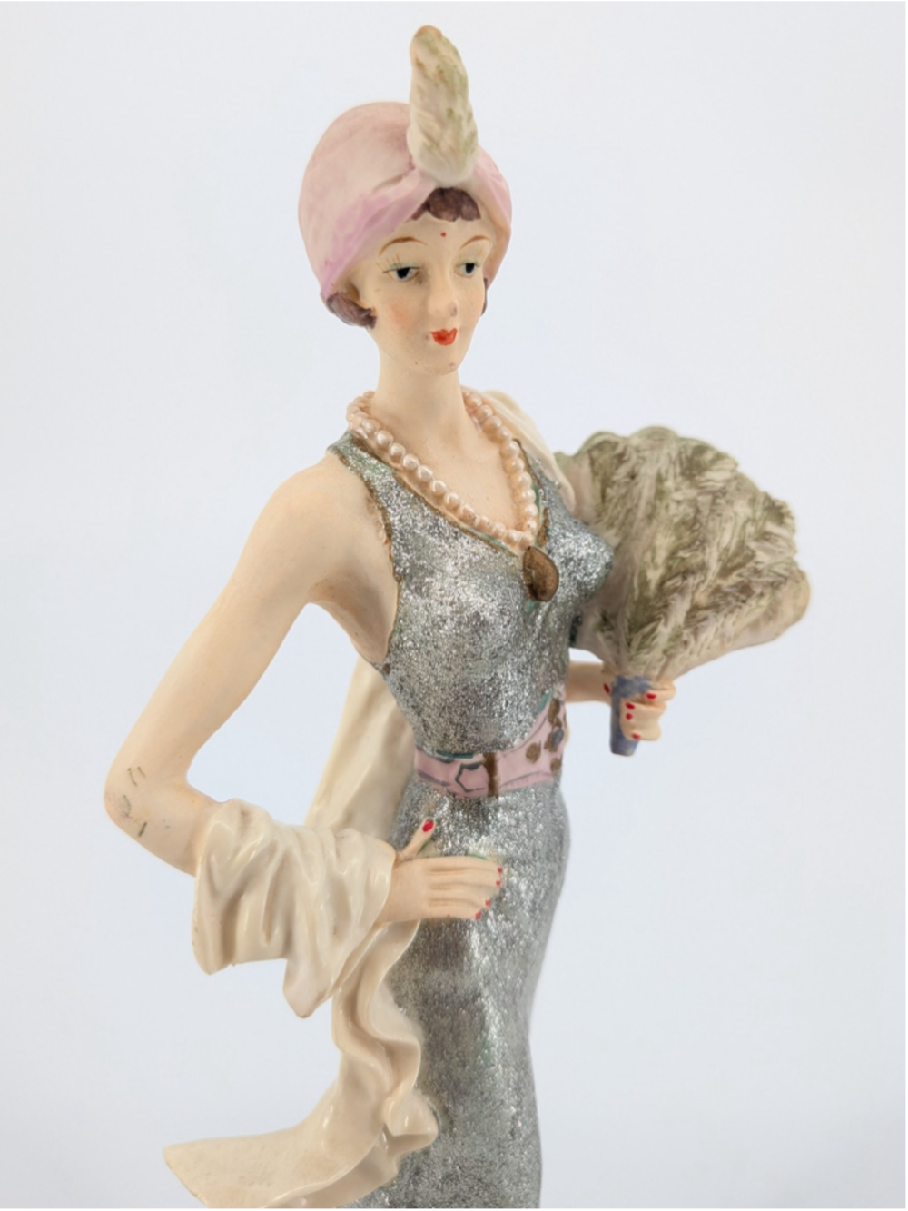 VTG 1991 Albert Price Flapper Lady Figurine Silver Glitter Gown Fan 13.5" AS IS - Picture 5 of 11